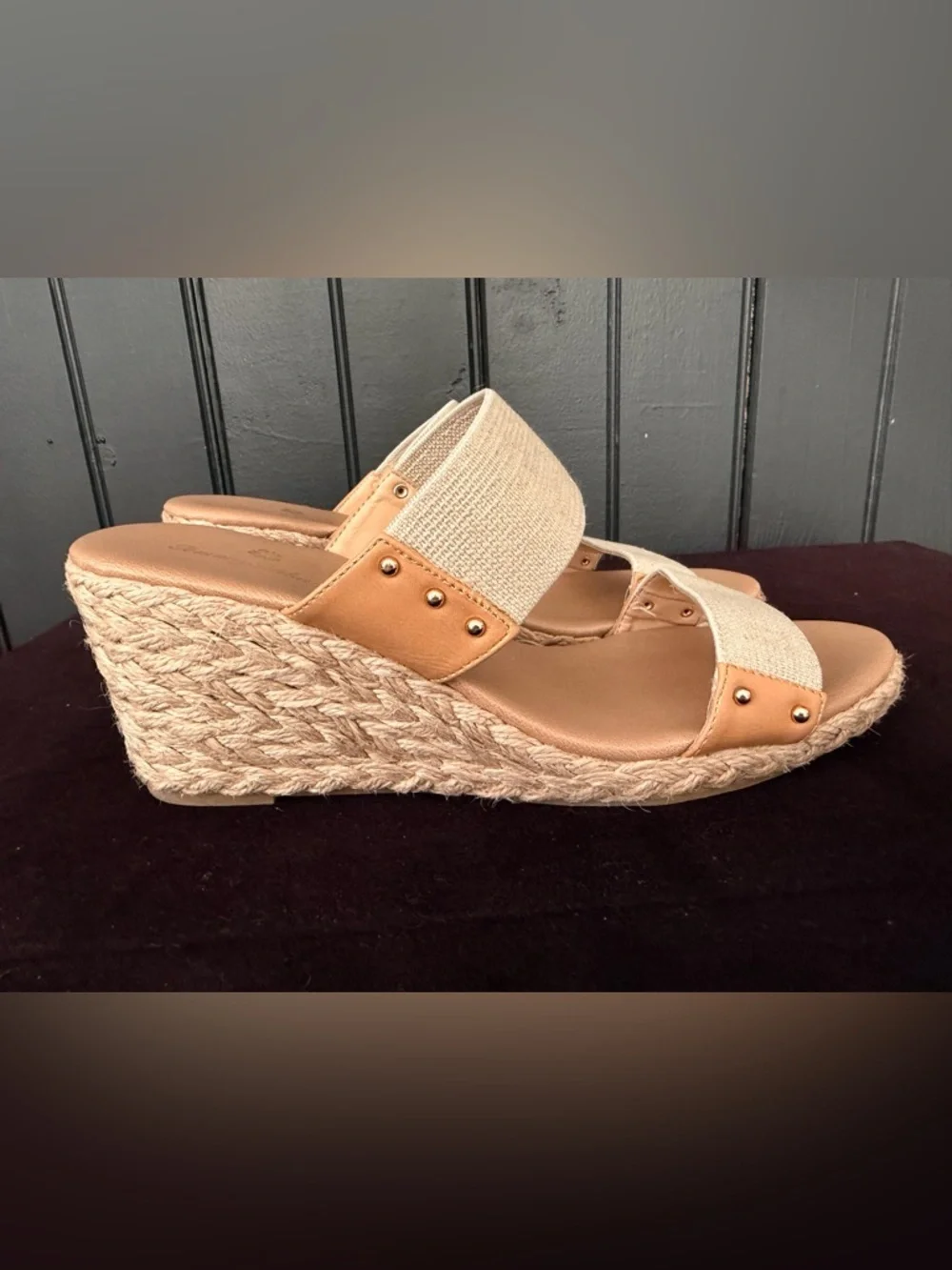 Beige Sakura Elastic Wedge Sandals